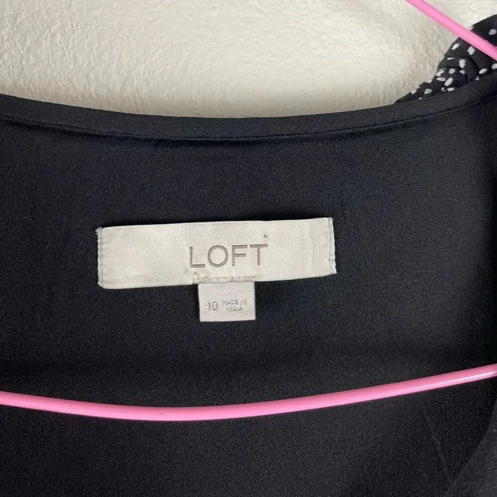 LOFT floral split neck ruffle hem polka dot mini dress - Picture 3 of 7